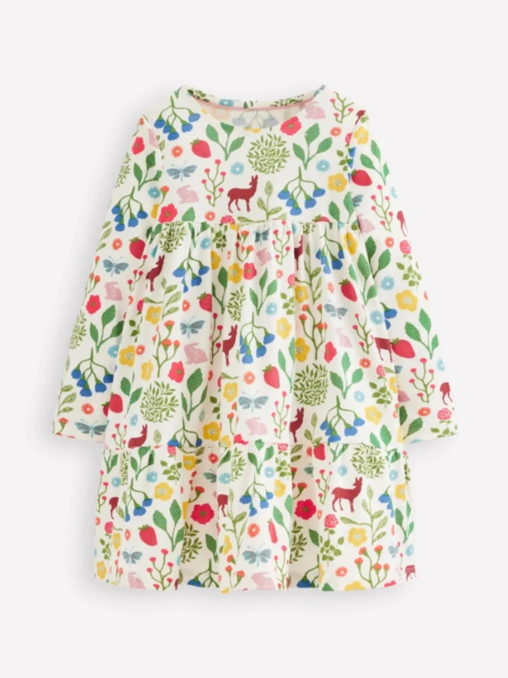 Mini Boden - Ivory Woodland Walk Ariel Long Sleeve Twirly Dress, Size 8-9y